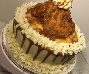 We Need to Talk About This Cornbread Cake With Mashed Potato "Frosting"  - Delish.com Fried Chicken Cake, Mashed Potato Cake Recipe, Sweet Onion Sauce, Savory Cornbread, Cornbread Cake, Chicken Cornbread, Mashed Potato Cakes, Chicken Mashed Potatoes, Savory Cakes