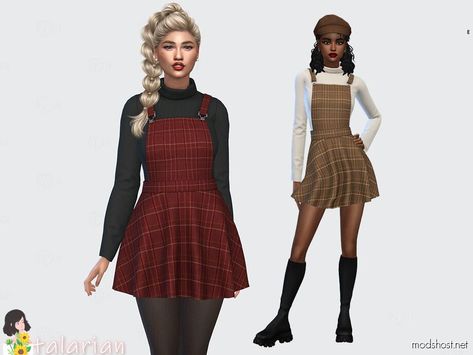 Hallie Dress, Plaid Overalls, Overalls Dress, Sims 4 Mods Clothes, Mod Dress, Pinafore Dress, Sims 4 Mods, 4 Kids, Overall Dress