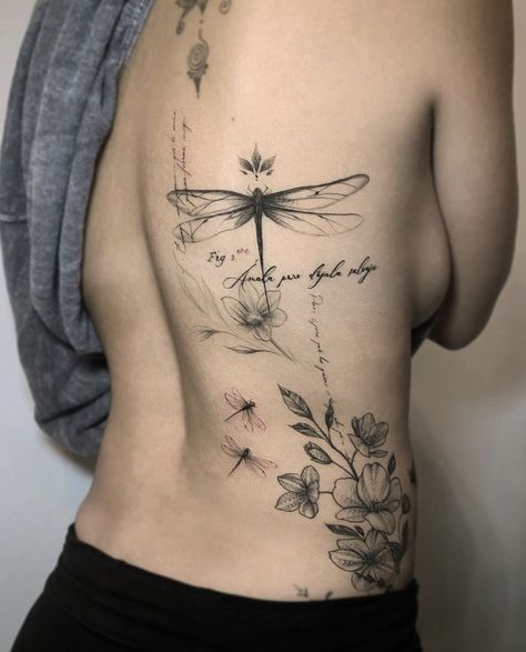 Half Tattoo Design, White Spider Lily Tattoo, Dragon Fly Tattoo For Women, Dragonfly Tattoo For Women, Dragonfly Tattoo Design With Flowers, Dragonfly Tatoos, Small Spiritual Tattoos, Dragonfly Tattoos, Dragonfly Tattoo Design