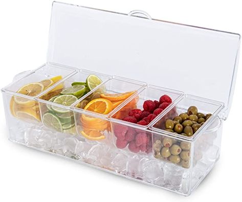 Amazon.com | Chilled Bar Top Food & Condiment Dispenser, 5 Tray - Iced Cooled Garnish Station Serving, Bartending, Nacho & Taco Bars, Sundae Bar & Salad Prep - Topping Organizer, Restaurant Supplies & Accessories: Condiment Pots Nacho Taco, Chill Bar, Food Garnish, Condiment Dispenser, Condiment Caddy, Sundae Bar, Taco Bar, Dessert Toppings, Party Platters