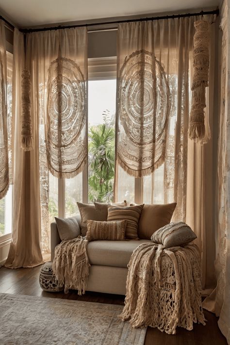 11 Best Sheer Curtain Ideas For Living Room Boho Living Room Curtains Ideas Long, Sunroom Curtain Ideas, Sheer Curtain Ideas, L Shaped Curtains, Sunroom Curtains, Curtain House, Curtain Ideas For Living Room, Curtain Inspiration, Unique Curtains