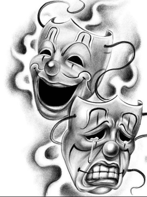 Mr Cartoon Tattoo, Chest Tattoo Stencils, Smile Now Cry Later, Chicanas Tattoo, Latest Tattoo Design, Drama Masks, Bauch Tattoos, Clown Tattoo, Arte Cholo