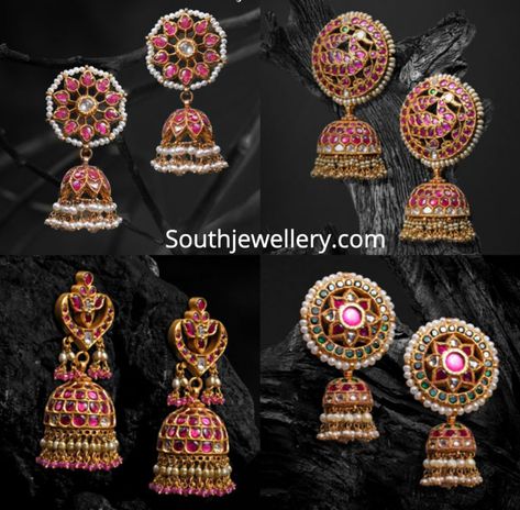 Antique gold ruby jhumka designs photo Antique Ruby Jumka, Kundan Gold Jumkas, Ruby Gold Jumkas, Kemp Jewellery Antiques, Ruby Jhumkas Gold, Jhumki Designs Gold Antiques, Jhumkas Gold Indian, Ruby Earrings Indian, Jumkas Gold