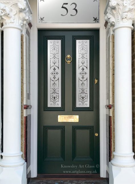 Etched Glass Front Door, Aston Birmingham, Front Doors Uk, Victorian Front Doors, Etched Glass Door, Indian Room, Frosted Glass Design, Indian Room Decor, Glass Decoration