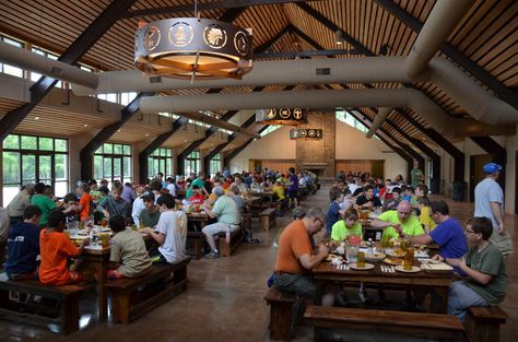 dining hall with campers Summer Camp Food, Mess Hall, Camp Food, Retreat Center, Dining Hall, Food Hall, Cabin Fever, Half Blood, Camp Half Blood