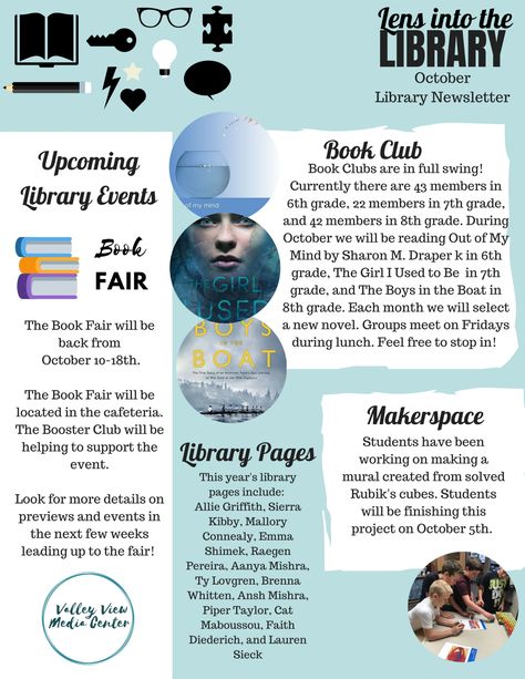 Library Newsletter Ideas, Library Brochure, Library Newsletter, Public Library Programs, Librarian Ideas, Library Management, Boys In The Boat, Library Events, Book Clubs