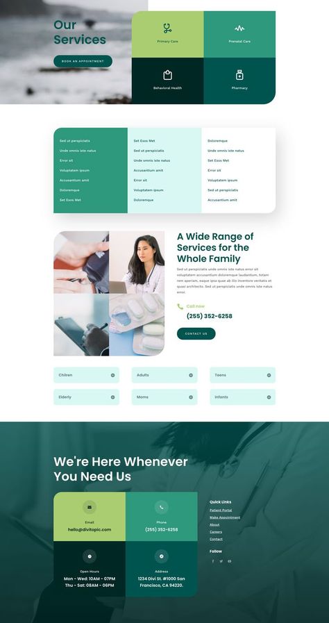 Medical Websites, Healthcare Website, Medical Website, Medical Website Design, Unique Website Design, Family Doctor, Good Advertisements, Divi Theme, Professional Website Design