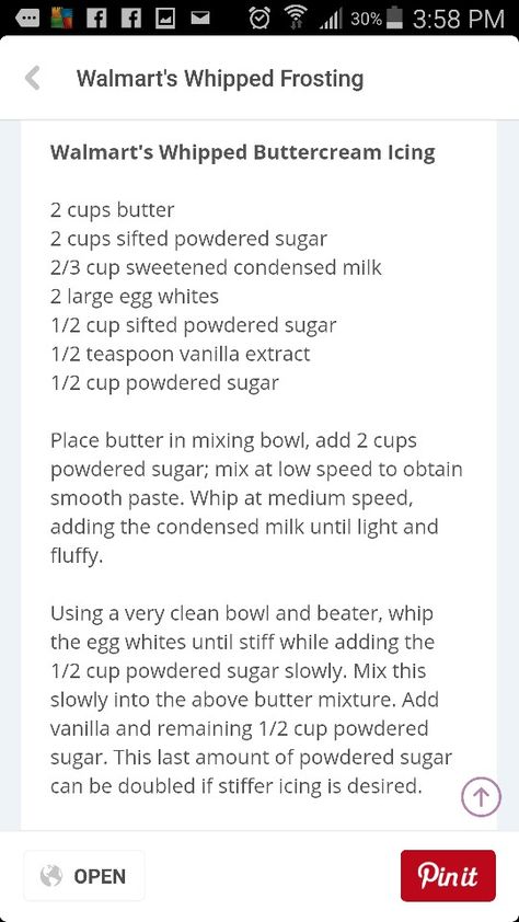 Walmart's Whipped Buttercream Icing  Recipe Wiped Icing Recipe, Vintage Cake Frosting Recipe, Old Fashion Icing Recipes, Walmart Frosting Recipe, Walmart Whipped Icing Recipe, Walmart Whipped Frosting Recipe, Whipped Icing Recipe For Cakes, Walmart Buttercream Frosting Recipe, Whipped Icing Recipe