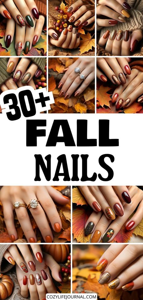 30+ fall-themed nail designs with autumn colors and decorations. Mustard Color Nails For Fall, Fall Color Design Nails, Fall Designs For Nails Autumn, Fall Color Nails Autumn Gel Designs, Thanksgiving Nails Fall Gel, 2024 Thanksgiving Nails, November Nails Coffin, Thanksgiving Nail Designs Gel, Thanksgiving Nail Ideas Simple