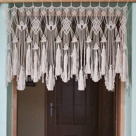 PRICES MAY VARY. Package:Package has a handmade valance.The macrame valance can be stretched to a width of 47inches(120CM),high is 22inches(55CM).Tips:Because the valance is a handwoven item,there may be a 1 to 2 inches deviation of size existing between them. Great material:Our macrame curtain valance is inspired by aztec tribal art objects and boho chic wall decor. Made of high quality cotton cord and tassel,because of the handmade woven,the product has a certain degree of flexibility.The leng Boho Window, Curtain Macrame, Doorway Curtain, Above Bed Decor, Macrame Curtain, Curtain Valance, Macrame Wall Art, Wall Background, Boho Dekor