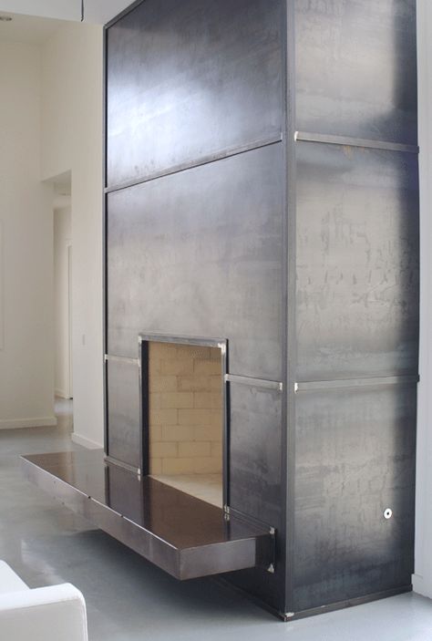 Interior Metal Fireplace Wall, Metal Fireplace Surround Steel, Black Steel Fireplace, Cold Rolled Steel Fireplace, Rolled Steel Fireplace, Fireplaces With Tv Above Ideas, Hot Rolled Steel Fireplace, Steel Fireplace Surround, Iron Fireplace