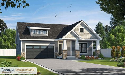 Shelton Farm #42392 Modern Farm House House Plan | 1 Stories, 3 Bedrooms, 1603 Sq. Ft | Design Basics Craftsman Home Plans, One Level House Plans, Craftsman Houses, Shed Dormer, Cottage Style House Plans, Monster House Plans, Garage Floor Plans, Monster House, American Craftsman