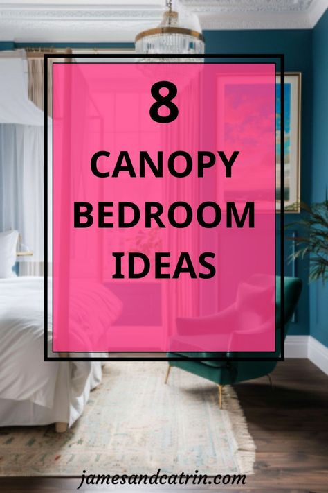 Unleash the potential of your bedroom with these innovative canopy bedroom ideas! 🏡 From integrating smart storage solutions under the canopy to combining textures for a multi-dimensional look. Perfect for those looking to maximize space while injecting a dose of personality into their bedroom design. Explore how to create a functional yet beautiful sanctuary. #CanopyBedroomIdeas Glam Canopy Bedroom Decor, How To Add A Canopy To A Bed, How To Hang Curtains Around Bed, Black And Gold Canopy Bedroom Ideas, How To Dress Up A Canopy Bed, Cozy Bedroom Canopy Bed, Maximalist Canopy Bed, Bedroom Ideas For Small Rooms Canopy Bed, Canopy Bed High Ceiling