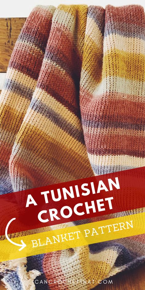 Simple Tunisian Crochet Blanket, Tunisian Crochet Throw Pattern Free, Tunisian Crochet Scrap Blanket, Tunsinian Crochet Blanket, Tunisian Throw Patterns, Tunisian Crochet Blanket Free Pattern, Tunisian Simple Stitch Blanket, Tunisian Crochet Waffle Stitch, Tunisian Crochet Temperature Blanket