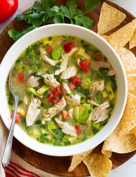 Chicken And Avocado Soup, Soup With Avocado, Avocado Chicken Soup, Chicken Avocado Tortilla Soup, Chicken Avocado Recipes, Guacamole Soup, Chicken Avocado Soup Recipe, Chicken And Avocado Recipes, Chicken Avocado Lime Soup