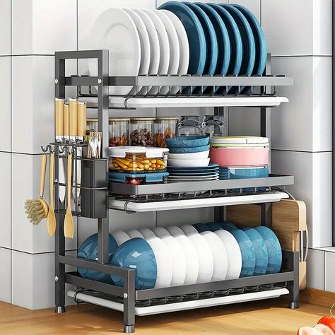 Organiser Cucina, Kitchen Dish Rack, Steel Storage Rack, Kitchen Shelves Organization, Kitchen Storage Shelves, Dish Rack, Plate Racks, Dish Rack Drying, Dish Racks