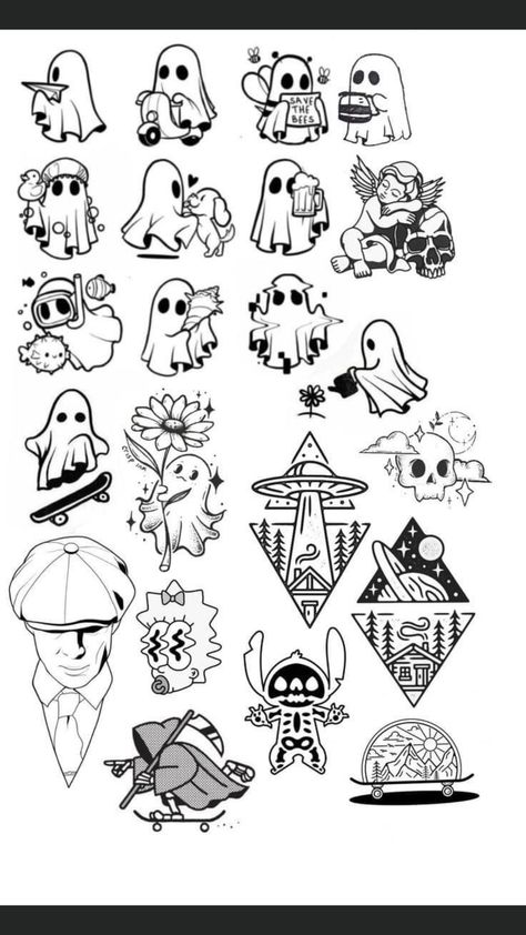 Flash Art Tattoos, Tato Minimal, Halloween Flash, Flash Sheets, Ghost Tattoo, Flash Ideas, Flash Tattoo Designs, Tattoo Flash Sheet, Spooky Tattoos