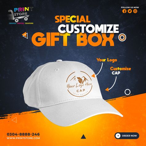 Get Yours Customize CAP. Order Now. PRINT STORE® #Multan #fabrication #printstore93 #canvasprinting #Pakistan #offsetprinting #Islamabad #digitalprinting #screenprinting #promotionalproducts #keychain #customizecap #giftbox #billboard #businessowner #corporate #industrial #Lahore #Expert #tshirt #viral #graphicdesign #corporategifts #business #tshirts #brochures #tshirtdesign #cap #karachi #Faisalabad Tshirt Ads, Graphic Shirt Design, Print Business, Creative Advertising Design, Custom Caps, Advertising Company, Food Poster Design, Customise T Shirt, Creative Advertising