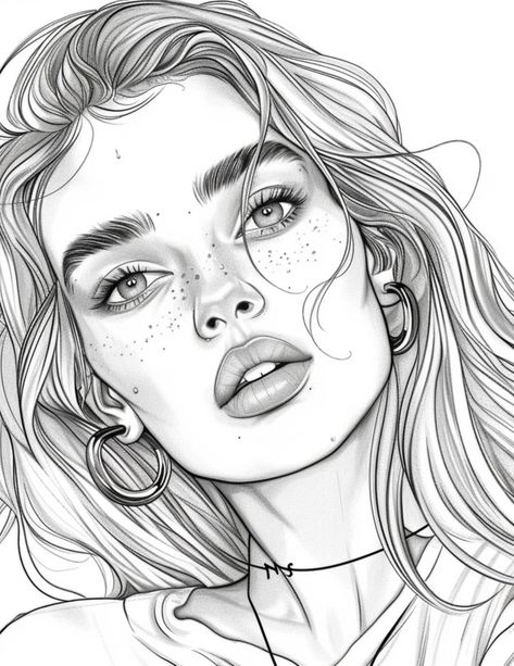 Woman’s Face Drawings, Woman Coloring Pages Faces, Rik Lee Illustration, Realistic Coloring Pages, Outline Portrait, Beautiful Coloring Pages, Boho Background, Face Outline, Face Line Drawing