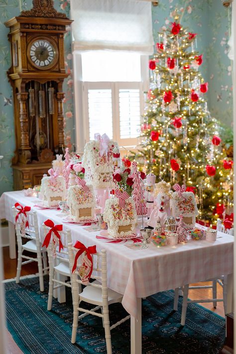 A Charleston Gingerbread House Tea Party (8th Annual) Fluffy Icing Recipe, Gingerbread House Party For Kids, Kids Gingerbread House Party, Christmas Tea Party Ideas, Gingerbread Tablescape, Nutcracker Tea Party, White Gingerbread House, Fluffy Icing, Gingerbread House Icing