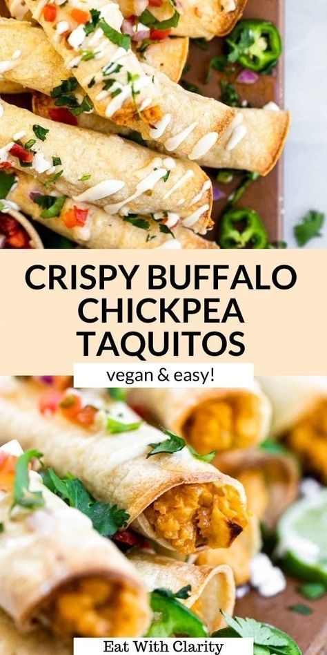 Chickpea Taquitos, Vegan Taquitos, Vegan Buffalo Sauce, Chickpea Vegan, Salsa And Guacamole, Roasted Beet Hummus, Buffalo Chickpea, Vegan Party Food, Vegan Lunch Recipes