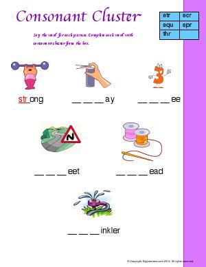 Worksheet | Consonant Cluster (Three-Letter Blends) | Use the three-letter consonant clusters from the box to complete each word. Consonant Clusters Worksheet, Blending Letters, Consonant Clusters, Suffixes Worksheets, Add And Subtract Fractions, Relationship Worksheets, Letter Blends, Holiday Homework, Covalent Bonding