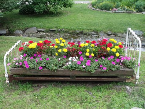 Bed of flowers :) Outdoor Beds, Vintage Garden Decor, Garden Flower Beds, Bee Garden, Garden Junk, Garden Yard Ideas, Garden Features, Bedding Plants, Lawn And Garden