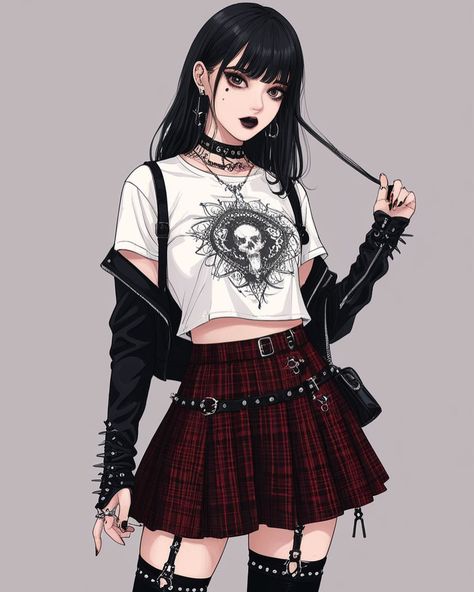 #aiart #aiartwork #aiillustration #manga #anime #illustration #aigirl #aiwoman #aipunk #punk #grunge #gothic Goth Anime Outfit, Heavy Metal Clothes, Punk Girl Outfits, Goth Characters, Punk Anime, Anime Illustration, Paper House, Punk Girl, Punk Grunge