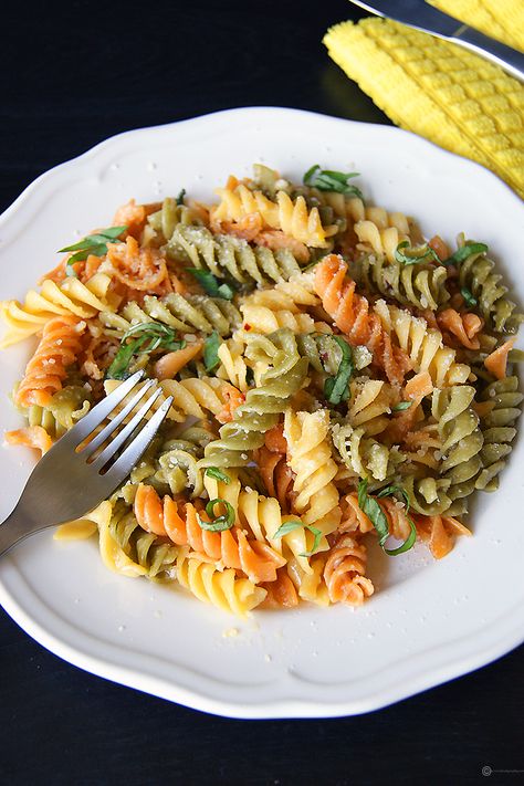 Tri Color Rotini Pasta in Lemon Garlic Sauce Rotini Pasta Recipes, Tri Color Pasta Salad, Rotini Pasta Salad, Tri Color Pasta, Lemon Garlic Sauce, Light Pasta, Pasta Sides, Rotini Pasta, Pasta Pasta