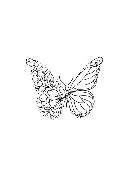 Butterfly Line Art Tattoo, Line Art Butterfly Tattoo, Butterfly Tattoo Line Art, One Line Butterfly Tattoo, Butterfly Tattoo With Flowers, Flower Butterfly Tattoo, Line Art Butterfly, Flower And Butterfly Tattoo, Line Butterfly Tattoo