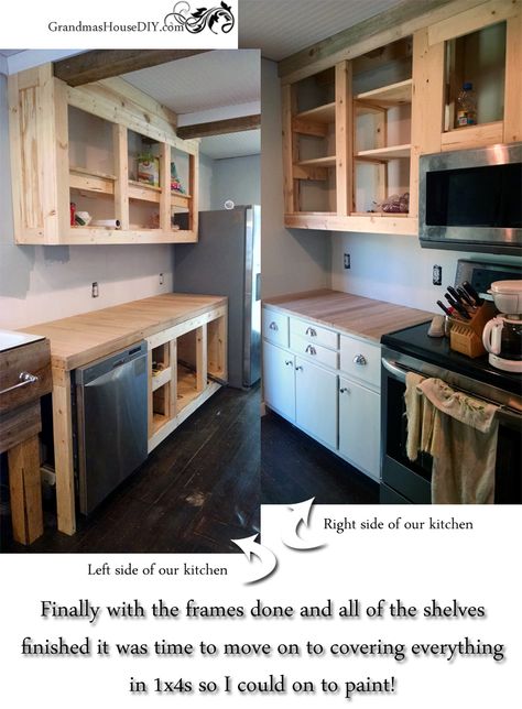 How to build your own kitchen cabinets with 2x4s and 1x4s and a little paint and hardware! Country kitchen, home made, diy, do it yourself, tip, tutorial Build Your Own Kitchen, Building Kitchen Cabinets, Country Kitchen Cabinets, Cabinet Remodel, New Kitchen Cabinets, Kitchen Cabinets Makeover, Country Style Kitchen, Kitchen Cabinet Doors, Diy Kitchen Cabinets