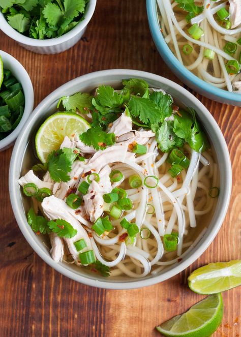 Recipe: The Easiest Chicken Pho You Will Ever Make (Really) - Eaterclockmenumore-arrow : Forget the hours-long process Easy Chicken Pho, Chicken Pho Recipe, Chicken Pho Soup, Recipes Vietnamese, Vietnamese Noodle Soup, Chicken Pho, Rice Noodle Soups, Pho Soup, Vietnamese Noodles