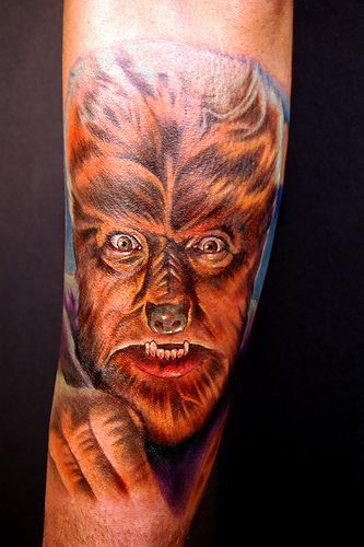 Lon Chaney Jr Wolfman Horror Tatoos, Wolfman Tattoo, Monster Tattoos, Tattoos Half Sleeve, Half Sleeve Ideas, Man Tattoos, Godzilla Tattoo, Classic Monster Movies, The Wolf Man