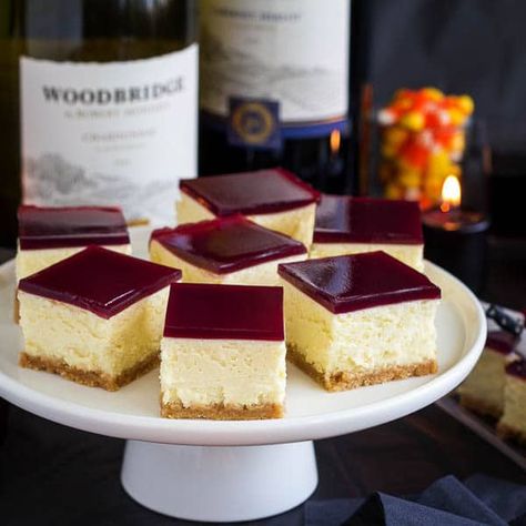 Cheesecake Bars with Wine Gelée ~Sweet & Savory by Shinee Wine Cheesecake, Lemon Raspberry Cheesecake, Savory Cheesecake, Raspberry Cheesecake Bars, Cheesecake Squares, Make Ahead Desserts, Raspberry Cheesecake, Wine Night, Creamy Cheesecake