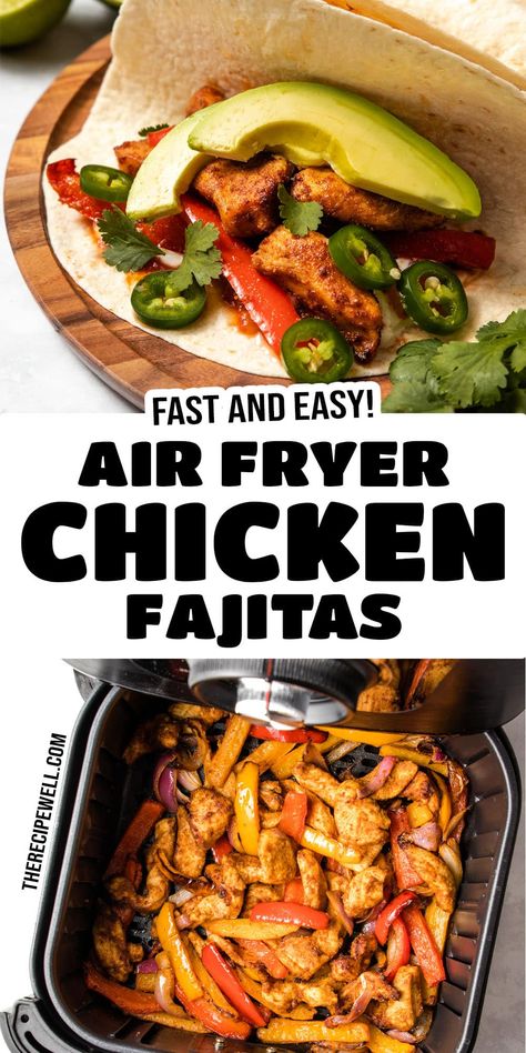 Dinner will be on the table in no time with these easy Air Fryer Chicken Fajitas. Made with a flavourful homemade spice mixture and a handful of fresh ingredients, your family will love this weeknight meal! Air Fryer Chicken Fajitas, Air Fried Food, Air Fryer Oven Recipes, Air Fry Recipes, Air Fryer Recipes Chicken, Air Fryer Dinner Recipes, Air Fryer Healthy, Air Fryer Recipes Easy, Air Fryer Recipes Healthy