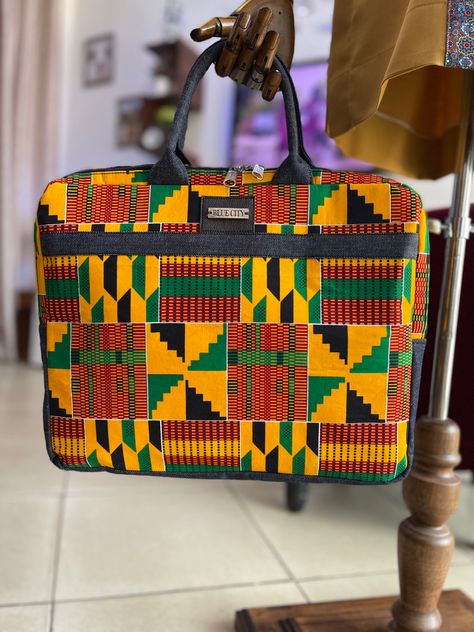 African Print Laptop Bags, Ankara Laptop Bags, Ankara Bags, Sewing Jeans, African Bag, African Print Clothing, Color Combinations For Clothes, Blue City, Modern Accessories