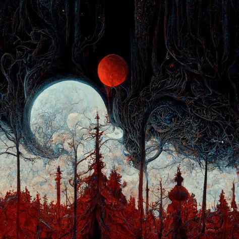 Red Rising, Red Gothic, Moon Rising, Gothic Aesthetic, Red Moon, Dark Art Illustrations, Ethereal Art, Moon Art, Gothic Art