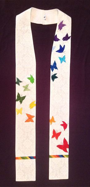 Resurrection Rainbow - Clergy Stole Confirmation Stole Ideas, Clergy Stole Pattern Free, Clerical Stoles, Stole Ideas, Chevron Baby Quilts, Pastor Gifts, Clergy Women, Liturgical Stoles, Painted Warp