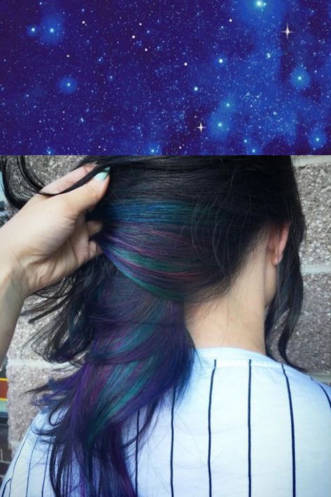 Spectacular Galaxy Hair Ideas That Are Straight Out Of The Cosmos Cute Hair Dye, Hair Dye Colours, Galaxy Hair Color, Indian Hair Cuts, Dark Ombre Hair, Edgy Hairstyles, Goldie Locks, Galaxy Hair, New Hair Ideas