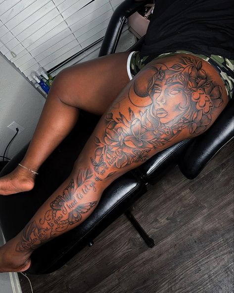 Legs Tattoo Women Full, Leg Sleeve Tattoo Black Women, Full Leg Tattoo Female Black, Full Leg Tattoos Women Sleeve, Half Leg Sleeves For Females, Full Leg Sleeve Tattoo Female, Full Leg Tattoos Women, Girl Half Sleeve Tattoos, Full Leg Tattoo Female