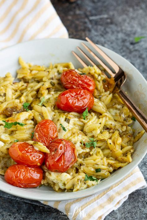 Orzo Recipes With Tomatoes, Roasted Tomato Orzo, One Pan Vegetarian Orzo Bake, Orzo Vegetable Recipes, Hot Orzo Recipes, Oven Baked Chicken And Orzo, Orzo Oven Bake, Orzo Dump And Bake, Oven Baked Orzo