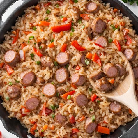 Early's Spicy Sausage and Rice Sausage And Rice, Sorghum Syrup, Country Ham, Sausage Links, Good For The Soul, Spicy Sausage, Red Bell Pepper, White Rice, Sweet Onion