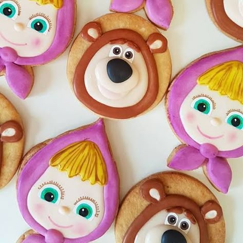 Masha And The Bear Cookies, Masha Bear, Masha And Bear, 3rd Birthday Cakes, Bear Birthday Party, Bear Cookies, Girl Birthday Themes, Masha And The Bear, Cookies For Kids