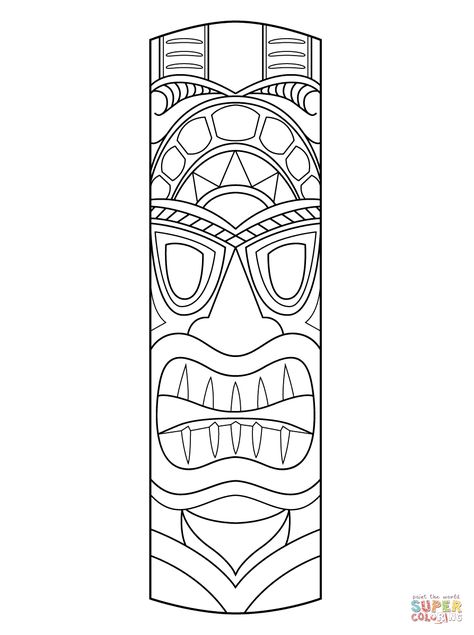 Totem Pole Drawing, Mask Coloring Page, Tiki Maske, Totem Tiki, Tiki Faces, Hawaiian Crafts, Tiki Head, Tiki Statues, Tiki Totem