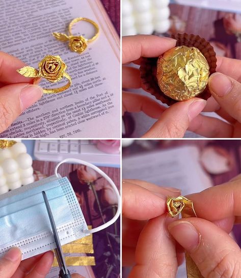 Rose Flower Making, Easy Rose, Chocolate Wrapper, Paper Rings, Braided Bracelet Diy, Rose Crafts, Waste Material, Diy Wedding Gifts, Diy Ring