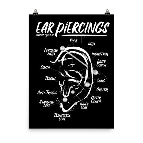 Popular Ear Piercings, Ear Piercing Chart, Infographic Chart, Ear Piercings Chart, Piercing Chart, Crystal Healing Chart, Chart Infographic, Types Of Ear Piercings, Tragus Conch