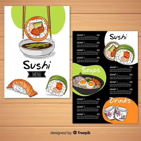 Restaurant menu template with sushi | Free Vector #Freepik #freevector #food Sushi Express, Soup Menu, Menu Design Layout, Menu Sushi, Sushi Menu, Diy Sushi, Burger Menu, Restaurant Poster, Sushi Design