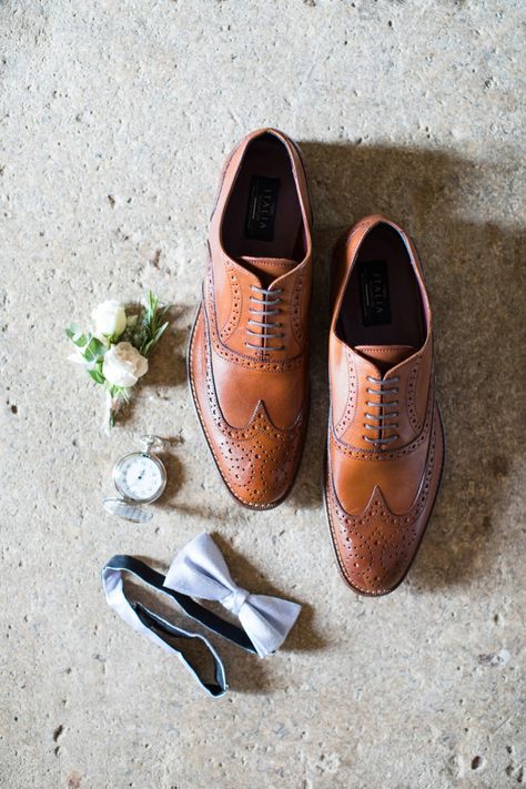 Brown Brogue Grooms Shoes | Photographer: Cecelina Photography | Venue: Valentina’s Lost Orangery | Creative Stylist: Hollie Freeland | Florist: Charlotte Elizabeth | Tabes & Chairs: Abbas Marquees | Videographer: Walk In Love Studio Groomsmen Brown Shoes, Wedding Shoes Groom Brown, Wedding Shoe Detail Shots, Summer Groomsmen, Brown Wedding Shoes, Grooms Details, Wedding Shoes And Bouquet Photo, Mr And Mrs Shoes Wedding Photo, Grooms Accessories