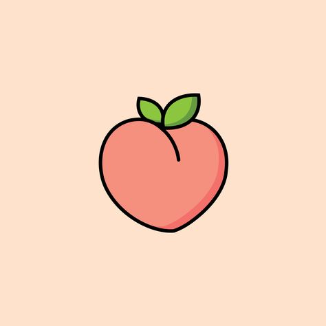 Cute and simple peach icon on peachy background. Flat design illustration by Ennbe #ennbedesigns#cuteicon#foodicon#fruiticon#peachicon#peach#peachy#peachyaesthetic#peachaesthetic#pinkaesthetic#minimalpeach#simplepeach#cutepeach#minimalist#fruity#yummy Peach Doodle Cute, Peach Border Design, Peach Cute Drawing, Peach Drawing Simple, Peach Tree Drawing Simple, Peach Line Drawing, How To Draw A Peach, Peachy Tattoo On But, Peach Art Cute