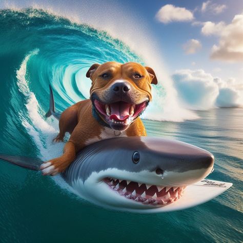 Shark surfing anyone? #shark #surf #ocean #surfing #surfinglife #sharks #hilarious #hilariousmemes #dog #pitbull #dogs #dogsofinsta